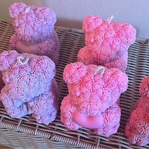 Pink and Purple Rose Bear Candles